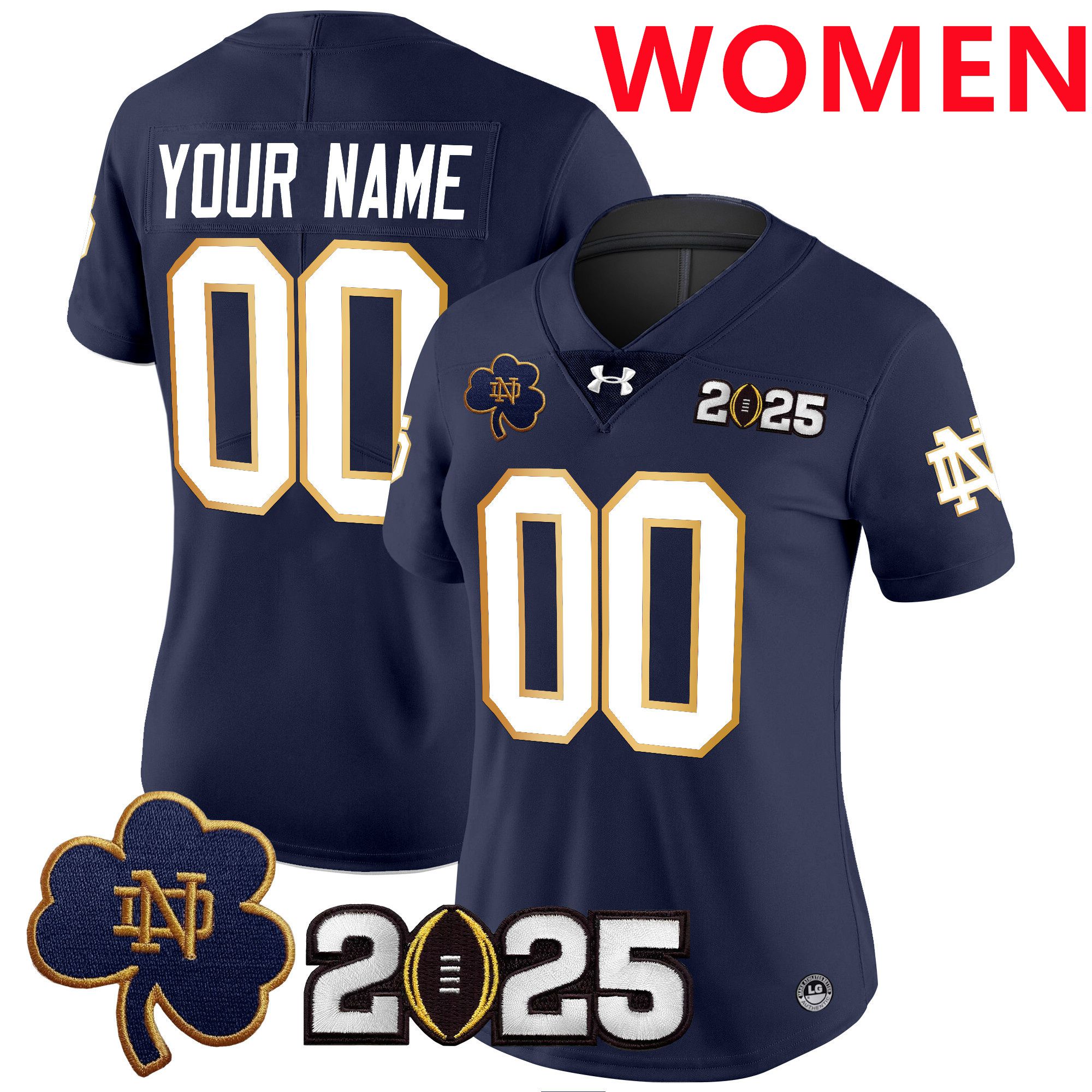 Women Notre Dame Fighting Irish Blue 2025 CFP Final Patch Vapor Limited Custom NCAA Jersey->customized ncaa jersey->Custom Jersey